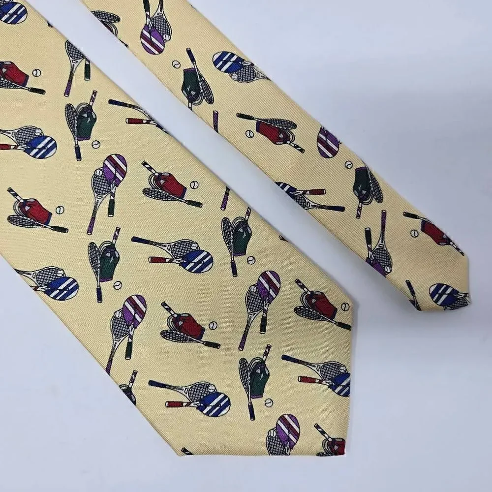 RIVETZ OF BOSTON SILK TIE CREAM RED TENNIS THEME PATTERN SMOOTH 4